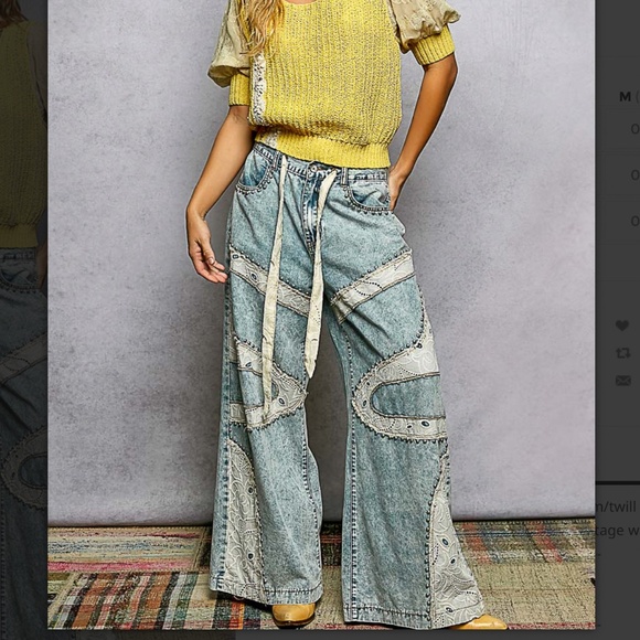 🎉 POL “ Monty “ POL Wide Pants Jeans with Eyelet Lace Detail 60A - Picture 4 of 8